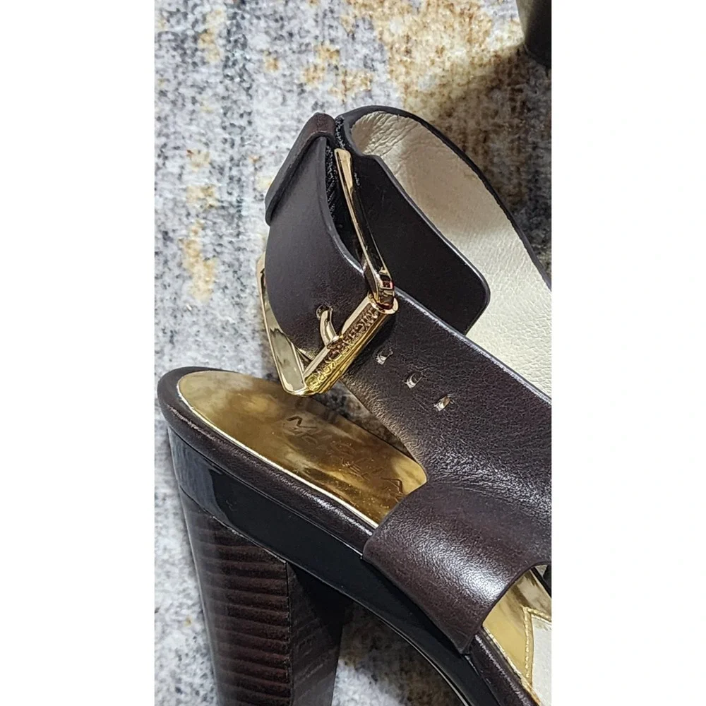 Michael Kors Womens Leather Leopard Calf Hair Platform Slingback Sandal Size 7 M